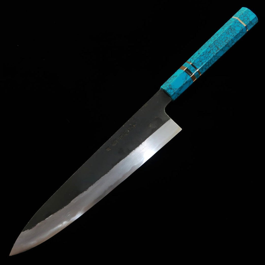 三浦頂MIURA Itadaki 田中義一 牛刀 白紙二号 黒打ち ターコイズハンドル （240ｍｍ）