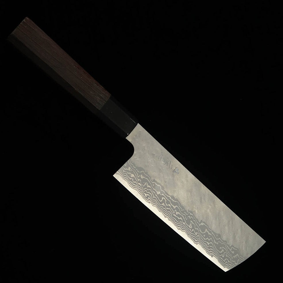 NIGARA cuchillo nakiri de punta redondeada VG10 damasco martillado mango de wengué (165 mm)