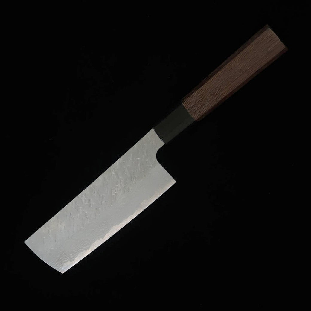 NIGARA cuchillo nakiri de punta redondeada VG10 damasco martillado mango de wengué (165 mm)