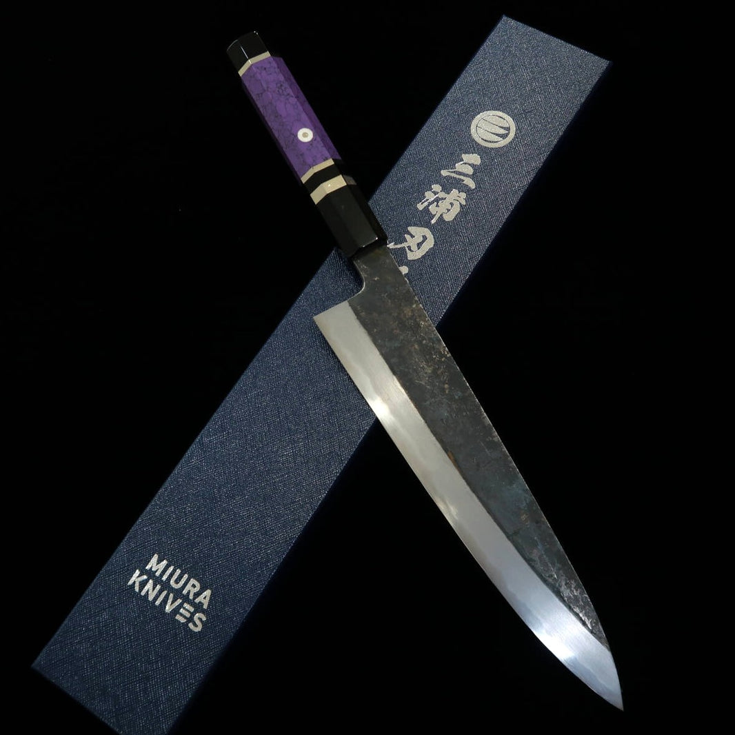 三浦頂MIURA Itadaki 田中義一 牛刀 白紙二号 黒打ち カスタムハンドル （240ｍｍ）