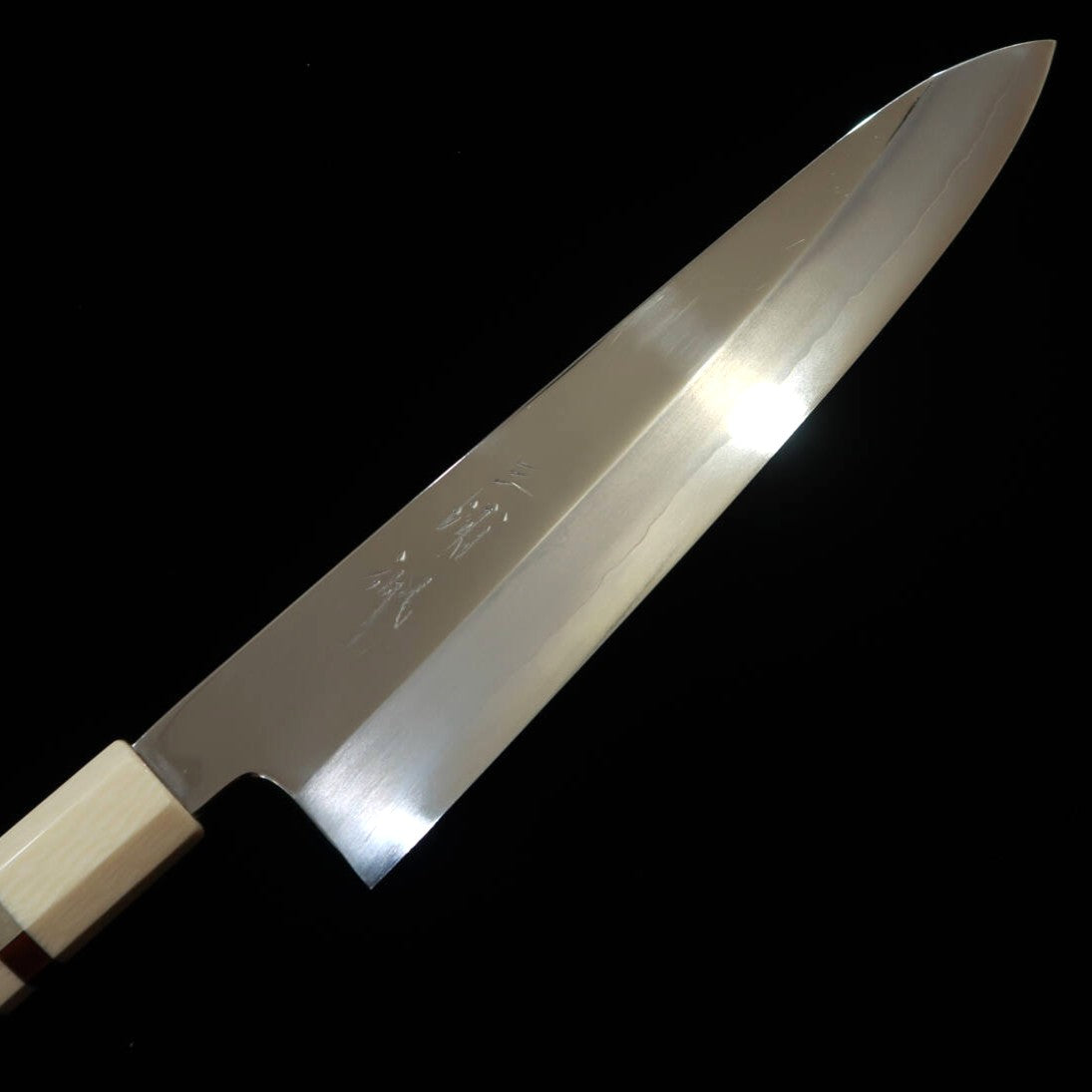 Miura Obidama Gyuto à simple biseau Gin-san n°3 finition miroir manche custom turquoise (240 mm)