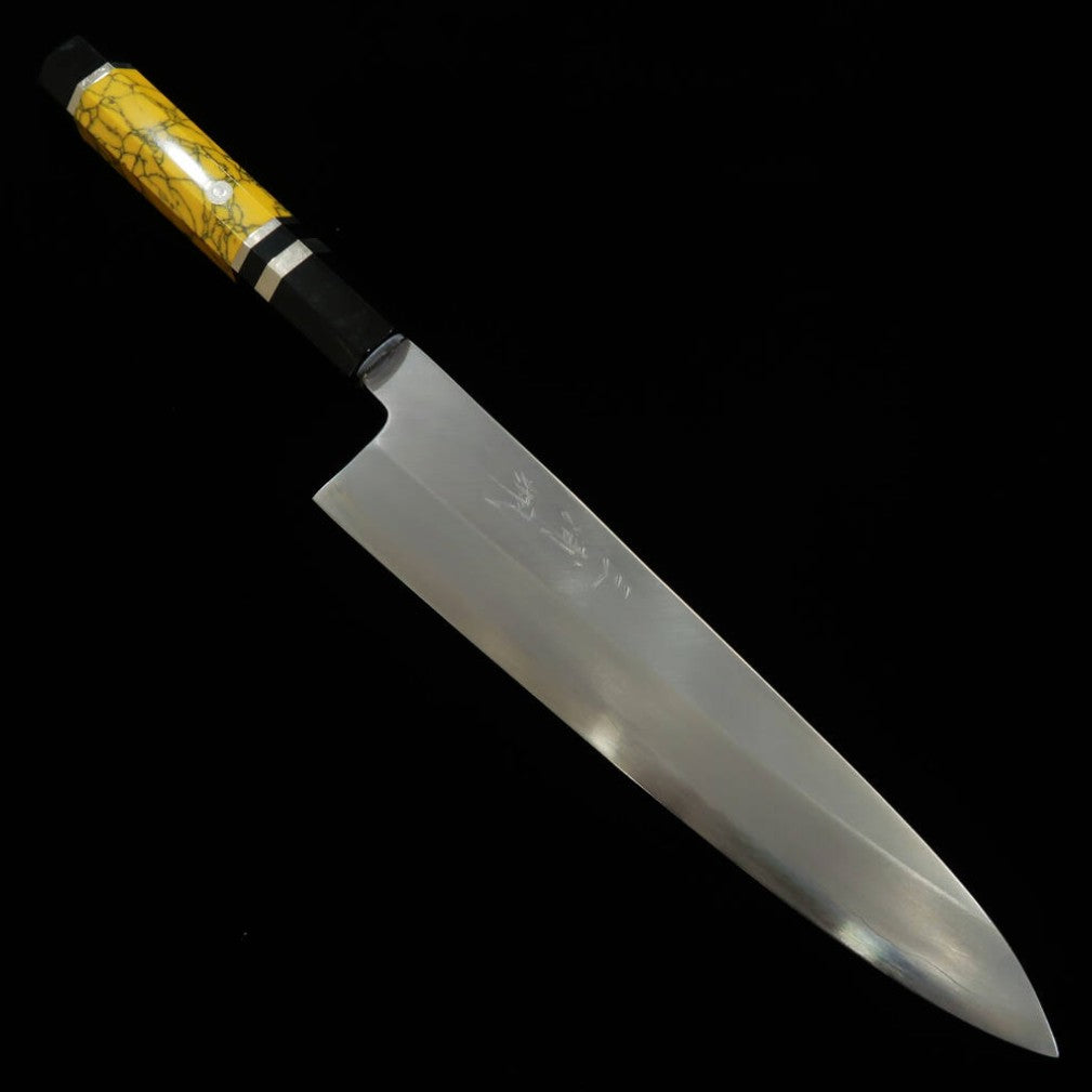 Miura Obidama Gyuto à simple biseau Gin-san n°3 finition bois manche custom jaune (240 mm)
