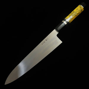 Miura Obidama Single-Edged Gyuto, Ginsan, Wood Finish, Yellow Custom Handle (240mm)