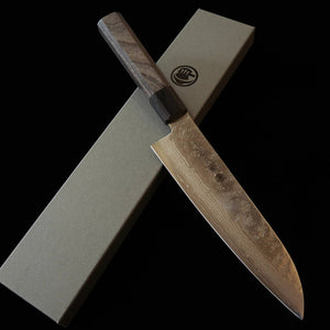 HIGUCHI Higuchi Santoku VG10 Damasco de 8 capas acabado Nashiji mango laminado gris (180 mm)