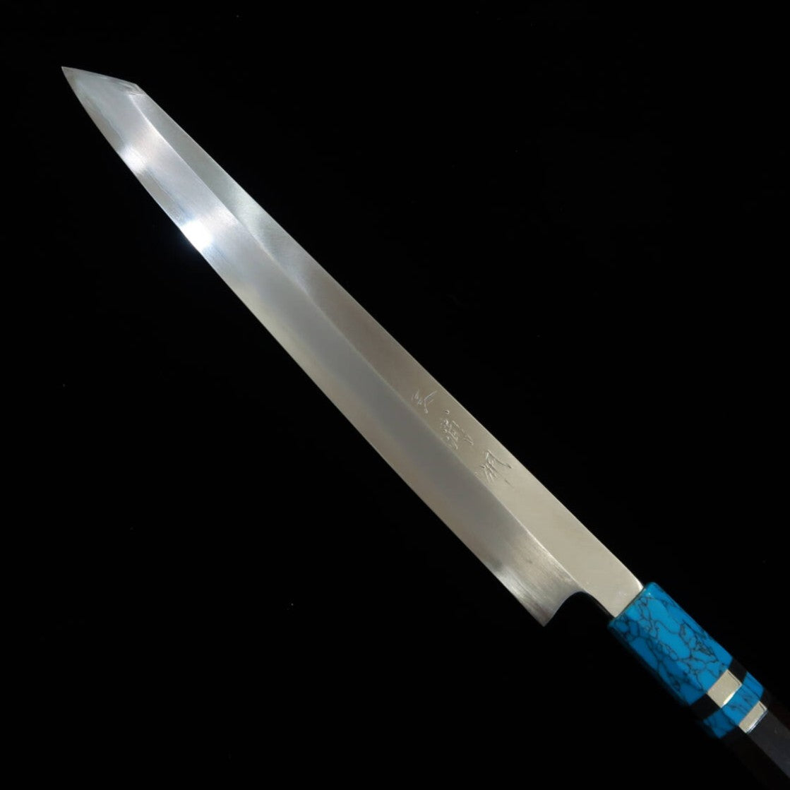 Miura佩MIURA Obidama Kirituke Yanagiba Para canhotos Gin San Nº3 Acabamento em madeira de amolar Cabo de turquesa (300mm)