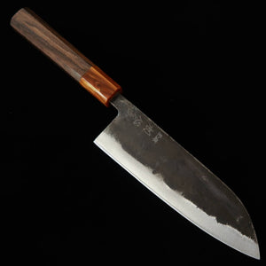 HATSUKOKORO Hatsukokoro Kurogane santoku, acier Aogami n°2, finition kuro-uchi, manche octogonal en ébène avec virole en résine (165 mm)