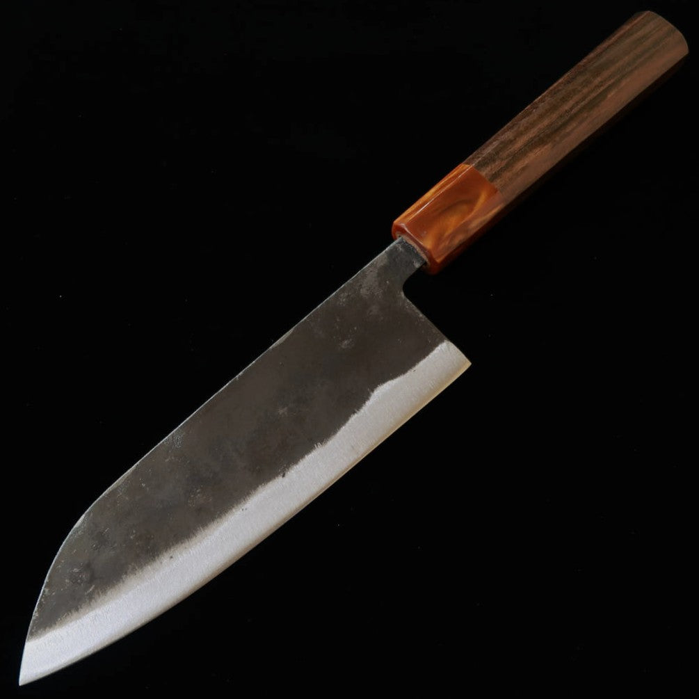 初心 HATSUKOKORO 黒鉄 三徳 青紙二号 黒打 黒檀八角柄樹脂口輪 （165mm）