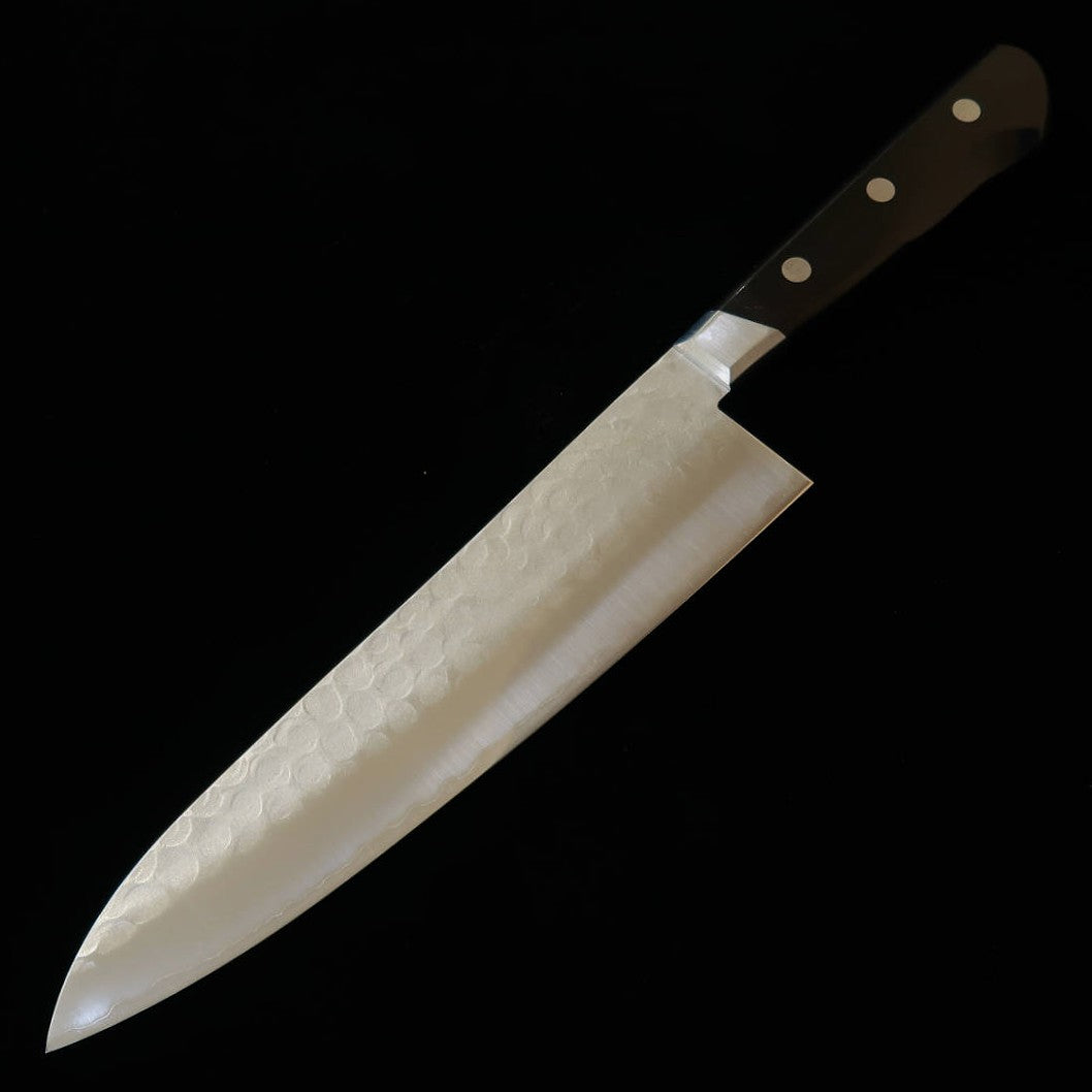源虎徹 牛刀 安来鋼 青紙二号 梨地 鍔付き 黒合板柄（200mm）