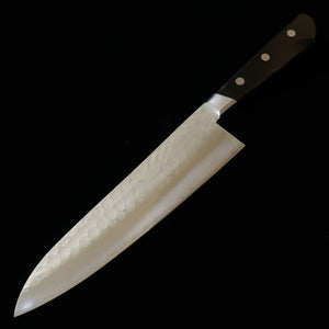Minamoto Kotetsu couteau de chef (Gyuto) acier Yasugi Blue n°2 finition satinée manche en contreplaqué noir avec garde (200 mm)