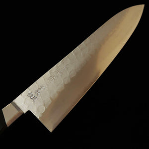 Minamoto Kotetsu couteau de chef (Gyuto) acier Yasugi Blue n°2 finition satinée manche en contreplaqué noir avec garde (200 mm)
