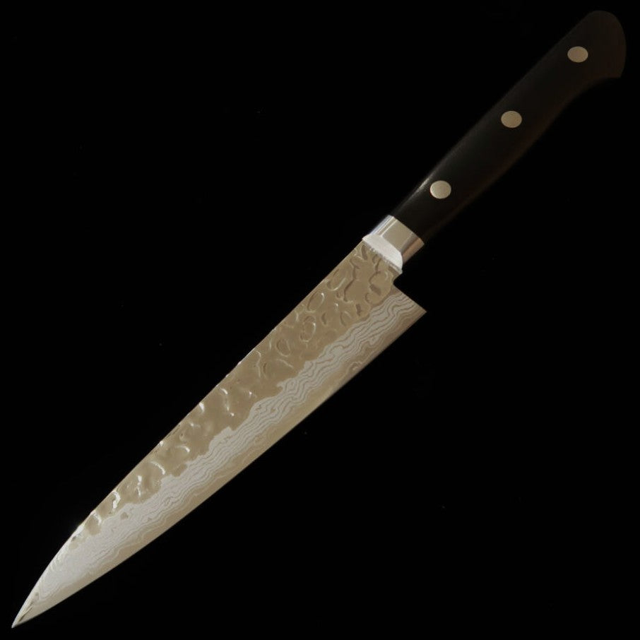 KOTETSU Kotetsu Petty VG10 Damasco martelado Cabo em laminado preto (135 mm)
