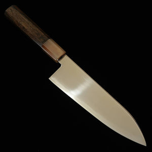 Couteau Santoku Miura (170 mm) – Acier Gingami 3 Damas poli miroir, manche en persimmon noir et mitre en corne de buffle blanche