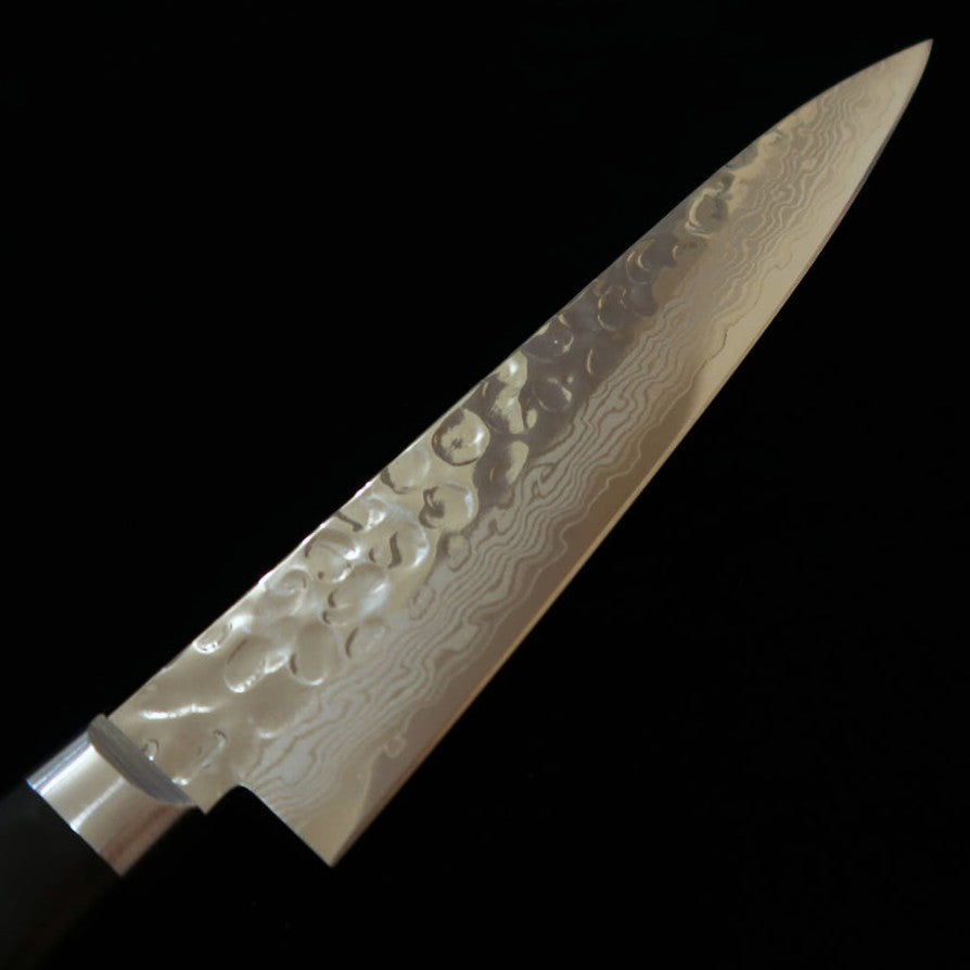 KOTETSU Kotetsu Petty VG10 Damasco martelado Cabo em laminado preto (135 mm)