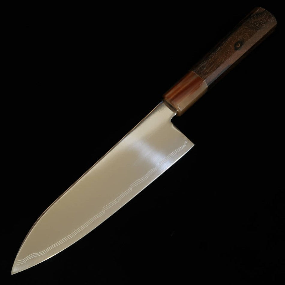 三浦MIURA 三徳 銀紙三号 鏡面 ダマスカス 白水牛黒柿柄（170mm）
