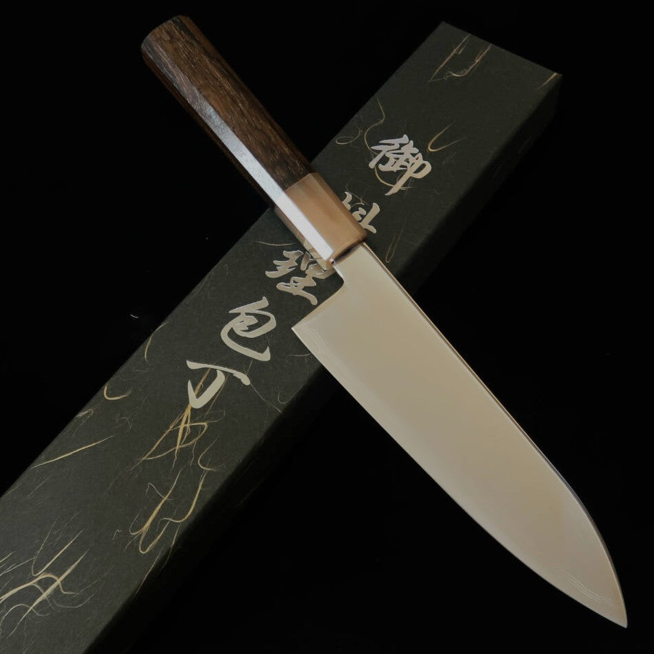 三浦MIURA 三徳 銀紙三号 鏡面 ダマスカス 白水牛黒柿柄（170mm）