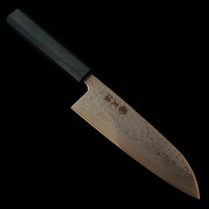 三浦 MIURA 三徳 銀紙三号 白ダマスカス 鎚目 燦藍柄 (165mm)