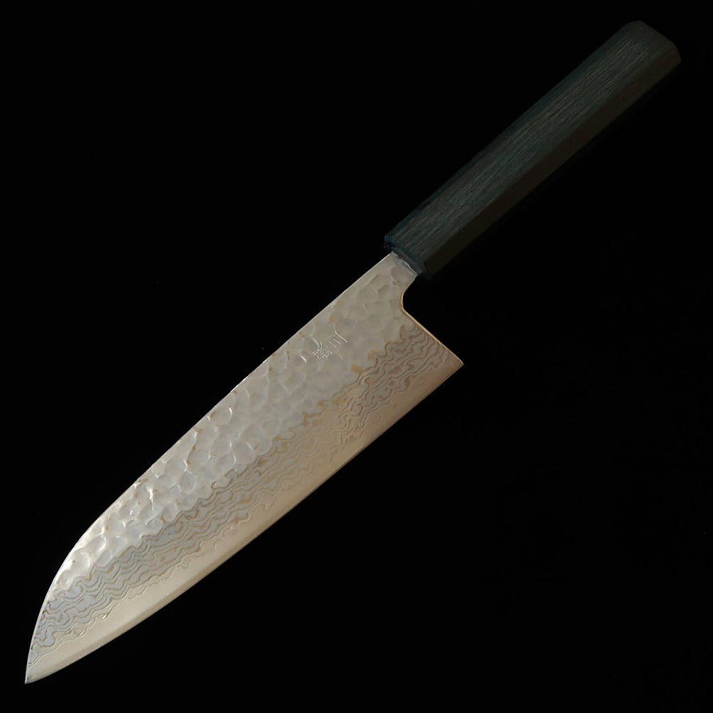 三浦 MIURA 三徳 銀紙三号 白ダマスカス 鎚目 燦藍柄 (165mm)