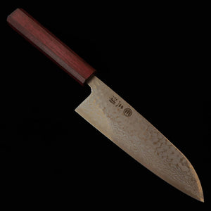 三浦 MIURA 三徳 銀紙三号 白ダマスカス 鎚目 燦紫柄 (165mm)