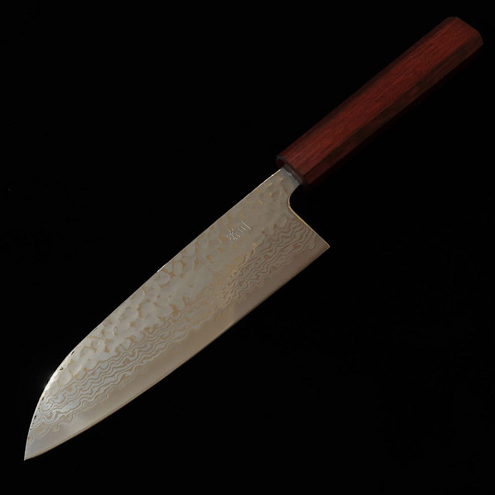 三浦 MIURA 三徳 銀紙三号 白ダマスカス 鎚目 燦紫柄 (165mm)