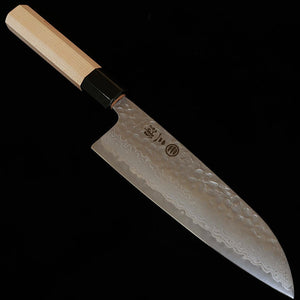 三浦MIURA 三徳 銀紙三号 マット ダマスカス メープル水牛八角柄（165mm）