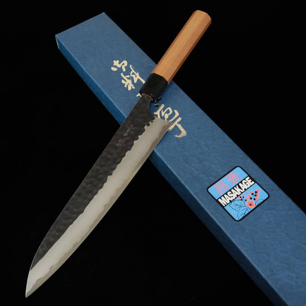 昌景MASAKAGE 小石 牛刀 青紙スーパー 鎚目 黒打ち アメリカンチェリー柄（210/240mm）