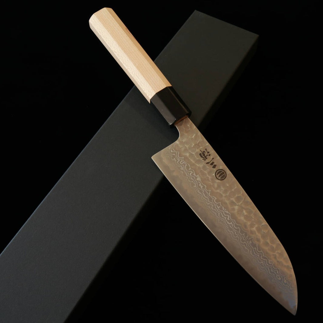 Miura Santoku acero Gingami #3, damasco mate, mango octogonal de arce y cuerno de búfalo (165 mm)