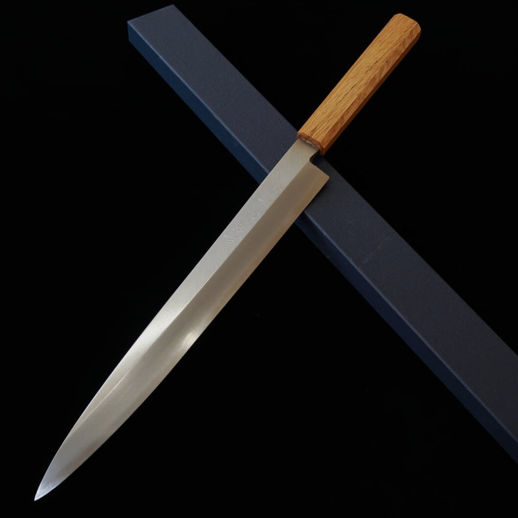 MIURA Yanagiba Shirogami nº2 Honkasumi cabo octogonal de carvalho laqueado para canhotos (270mm)