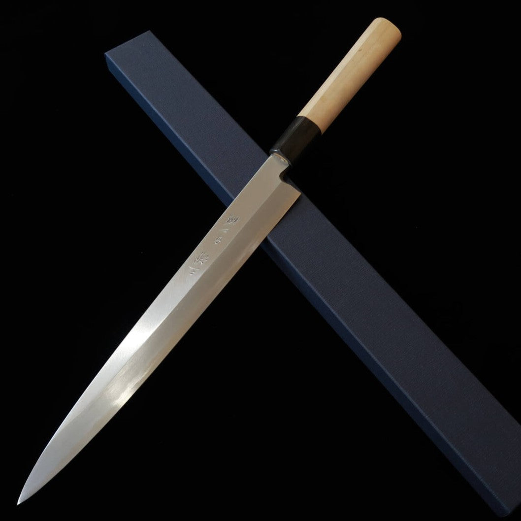 三浦 MIURA 柳刃 白紙二号 本霞 水牛朴栗型柄 左利き用 （270mm）