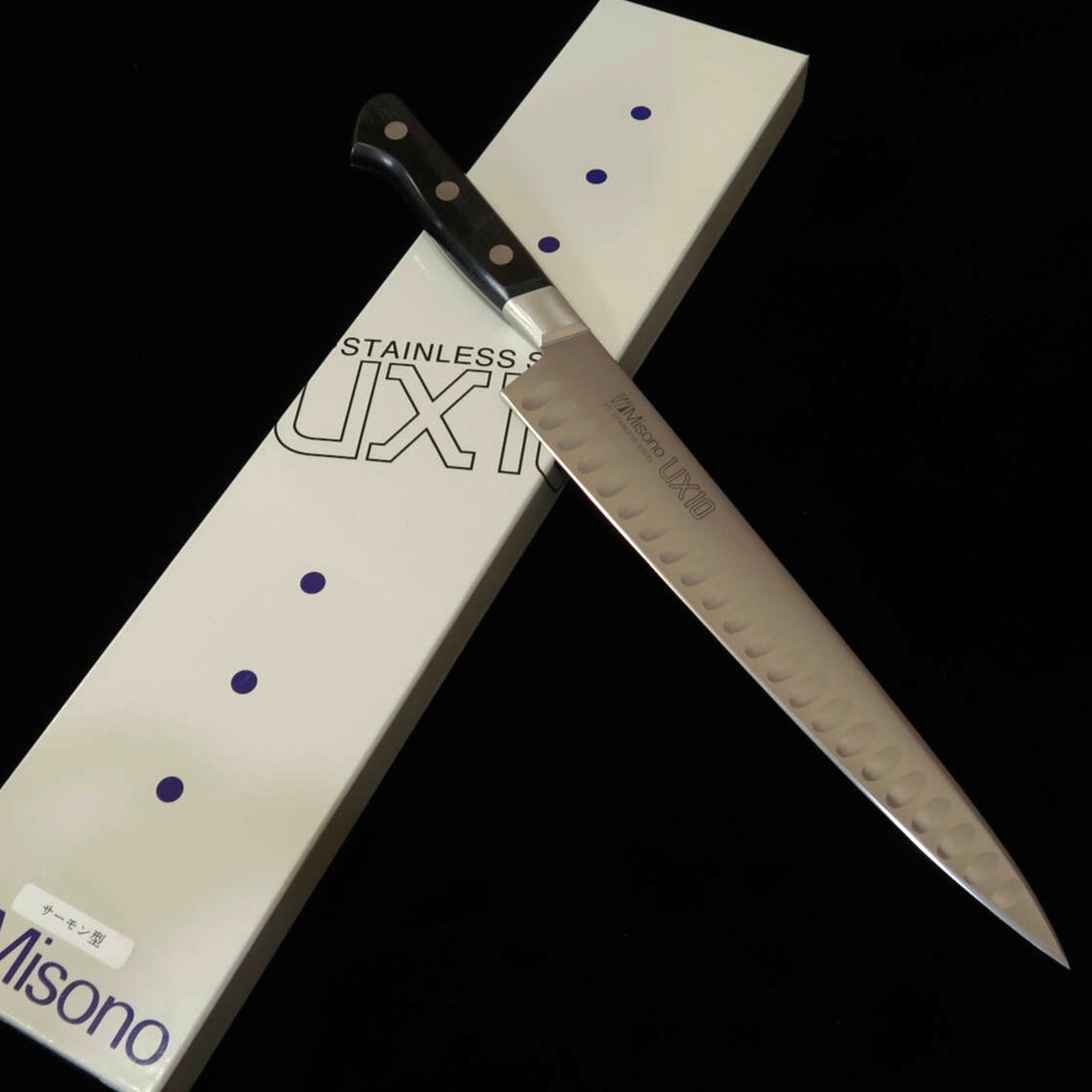 Sujihiki para salmón MISONO UX10 con mango de laminado negro (240/270 mm)