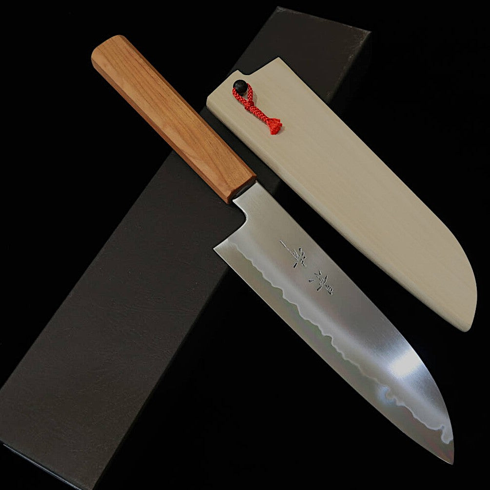 KAGEKIYO Gokujō Shirogami n°2 Manche octogonal en cerisier Santoku japonais (180 mm)