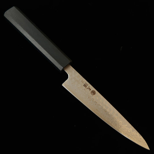 三浦 MIURA ペティ 銀紙三号 月白ダマスカス 藍八角柄 （135mm）