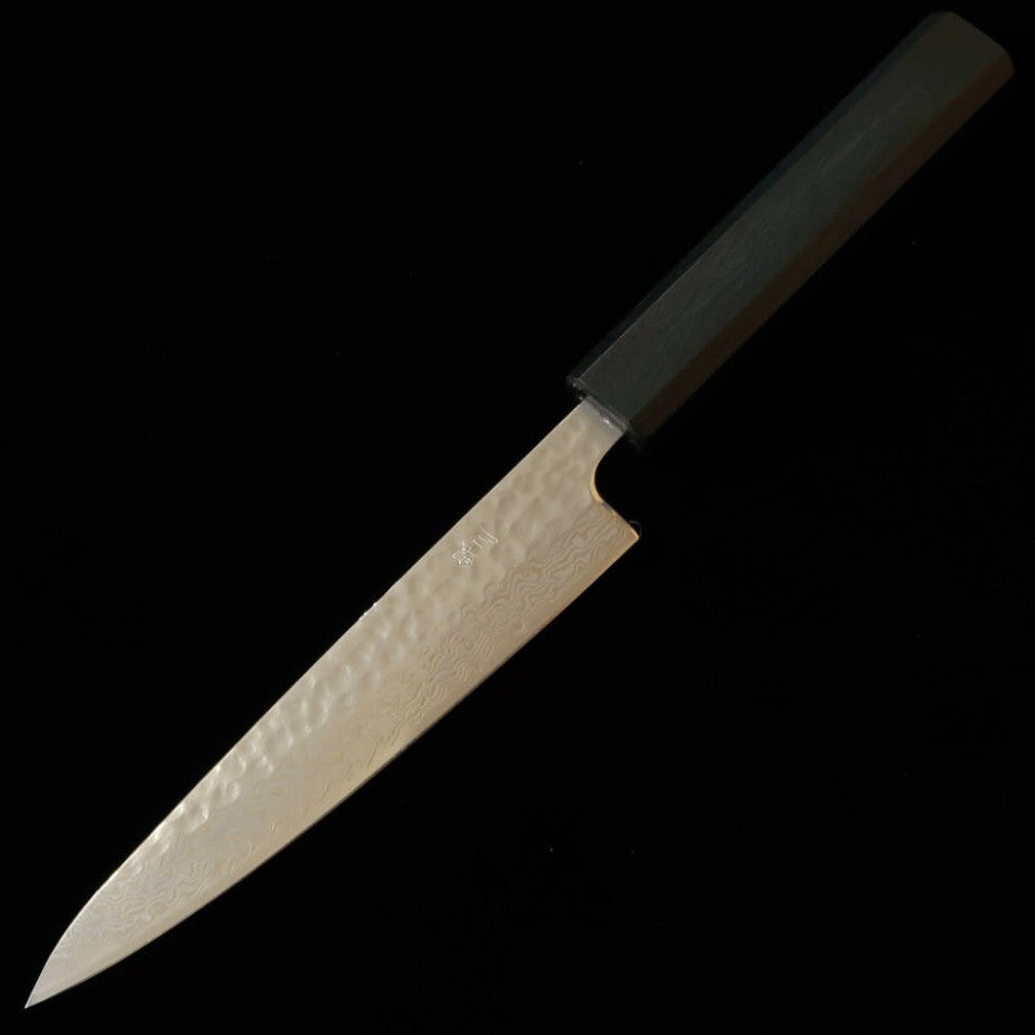 三浦 MIURA ペティ 銀紙三号 月白ダマスカス 藍八角柄 （135mm）