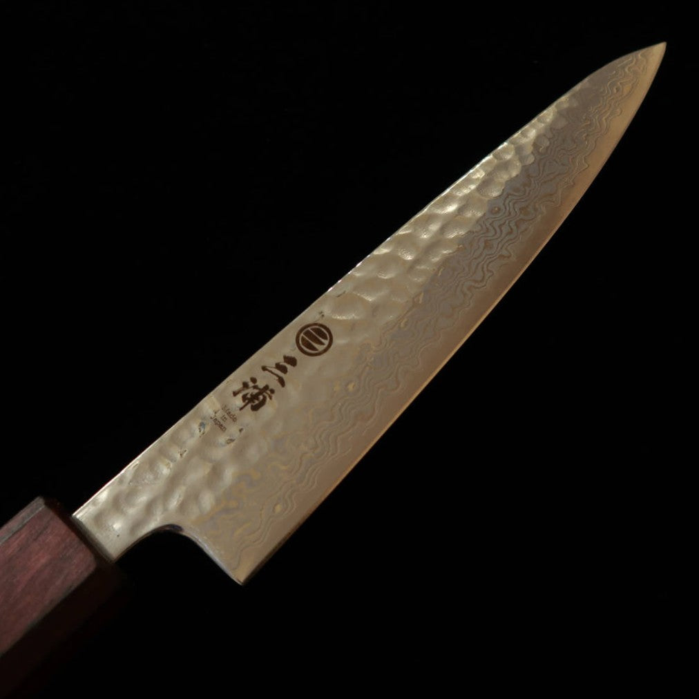 三浦 MIURA ペティ 銀紙三号 月白ダマスカス 紫八角柄 （135mm）