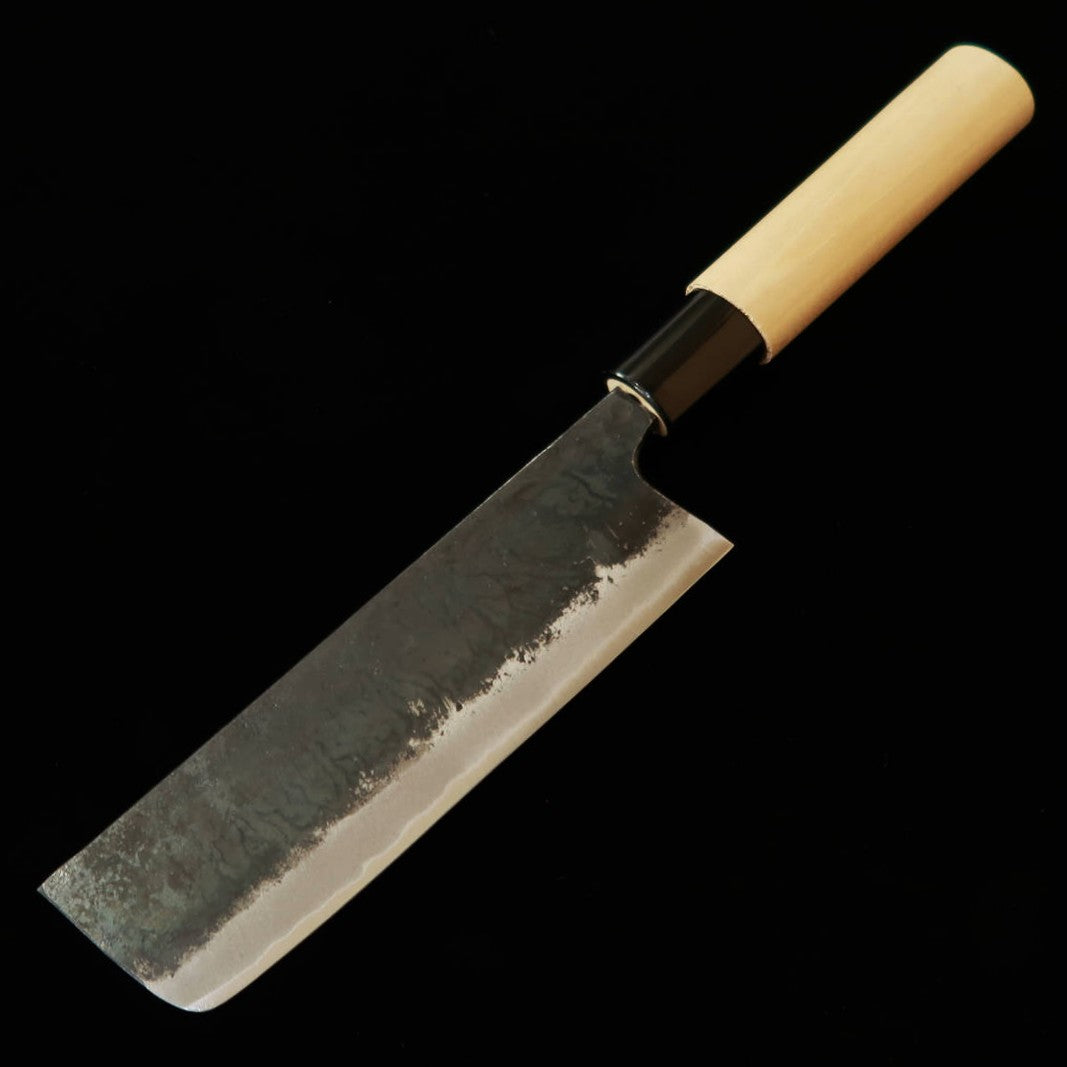 三浦MIURA 鍛造菜切 白紙二号 黒打ち プラ朴丸柄（135mm）