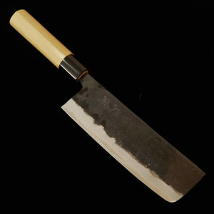 Miura Hand-Forged Nakiri Knife, Shirogami No.2, Kurouchi Finish, Chestnut Wood Handle (170mm)