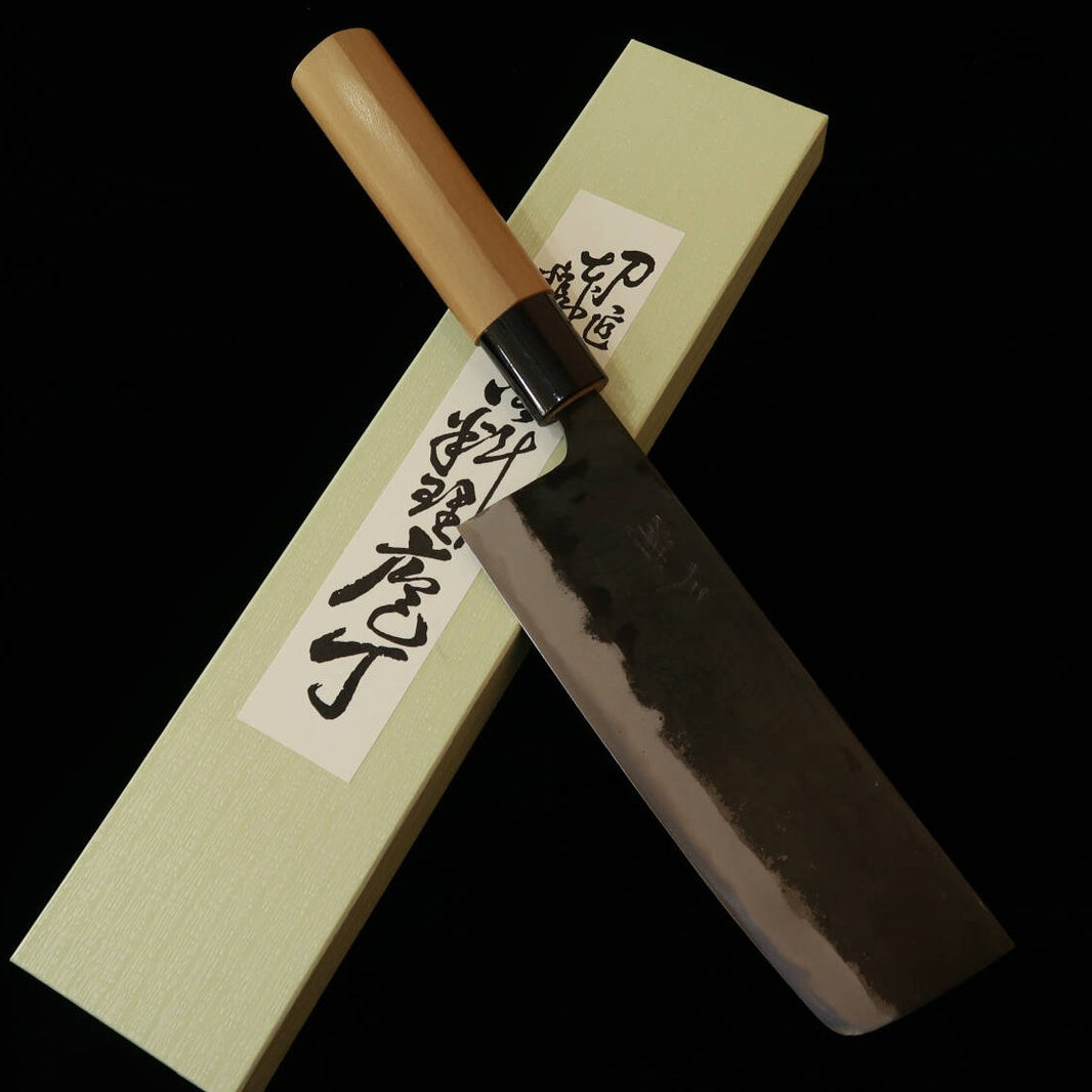 Miura MIURA Nakiri forjada Shirogami #2 Kurouchi Cabo em magnólia com formato de castanha (170 mm)