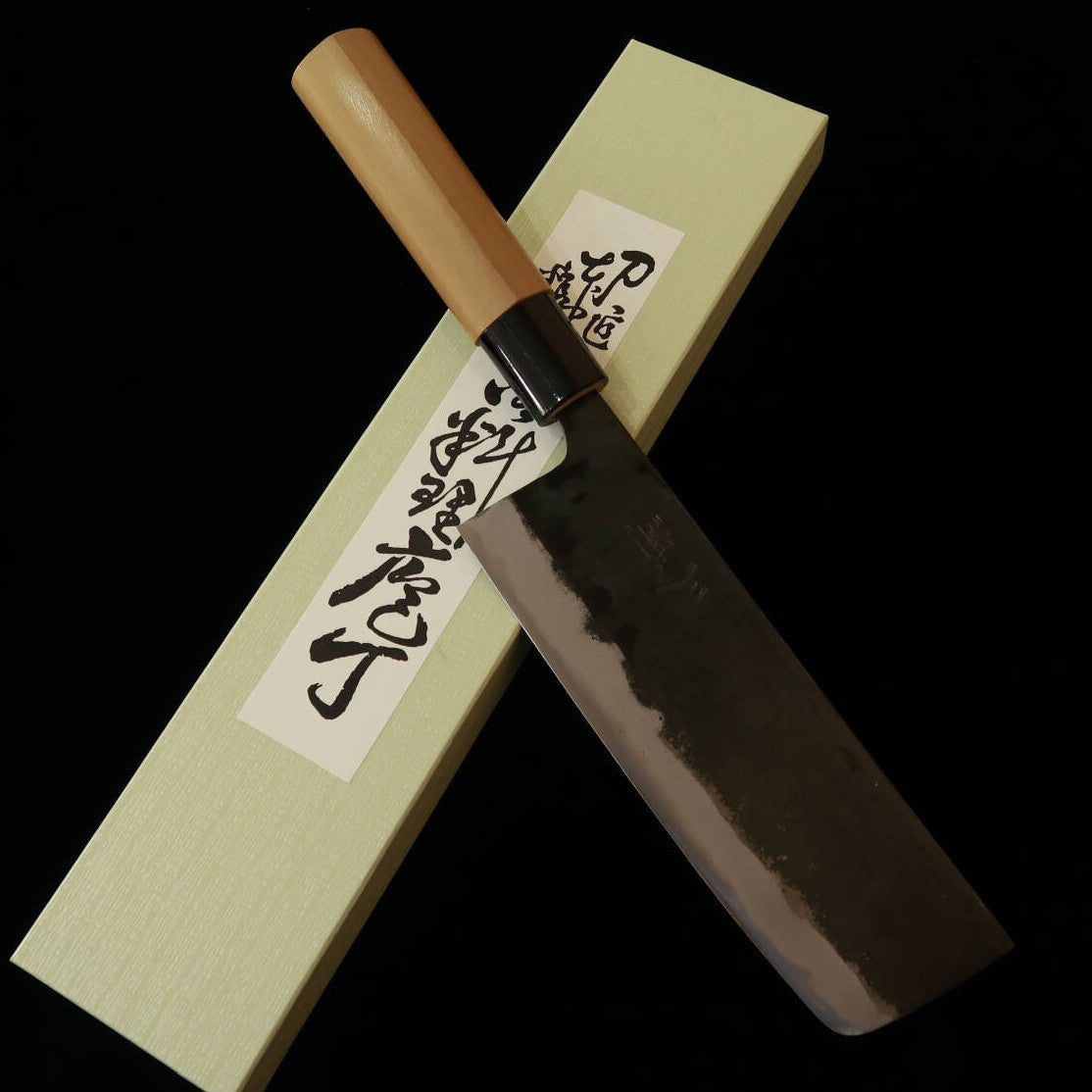 三浦MIURA 鍛造菜切 白紙二号 黒打ち プラ朴栗型柄（170mm）