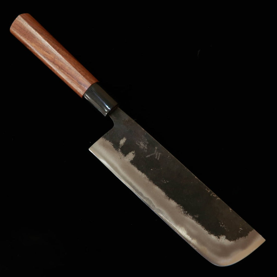 Miura MIURA Nakiri tipo naginata Shirogami nº2, acabamento negro forjado, cabo formato castanha em nogueira (175 mm)