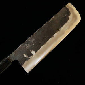 Miura Nakiri Naginata-gata Shirogami No.2 Kurouchi Walnut Chestnut Handle (175mm)