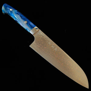 SAJI TAKESHI Santoku VG10 damas coloré, manche acrylique bleu (180 mm)