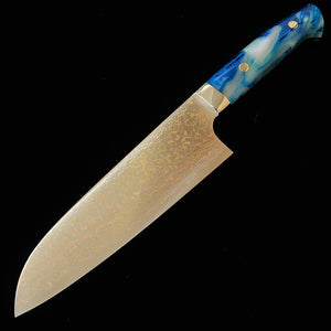 SAJI TAKESHI Santoku, VG10 Colored Damascus, Blue Acrylic Handle (180mm)