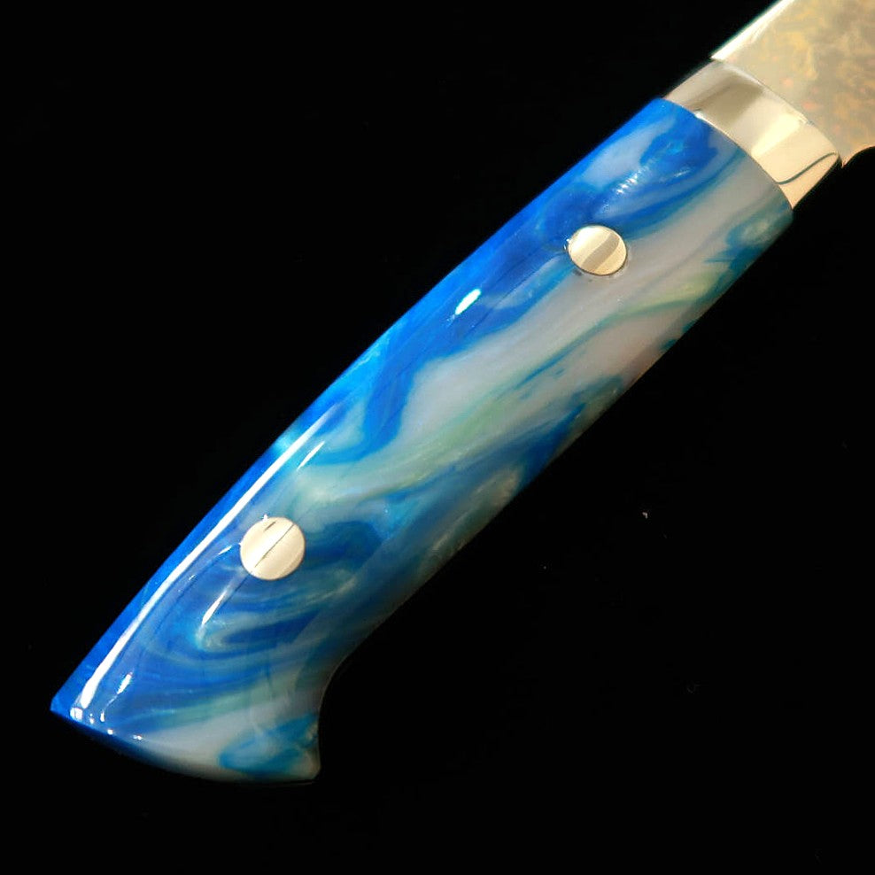 佐治武士 SAJITAKESHI 三徳 VG10 有色ダマスカス BLアクリルハンドル （180mm）