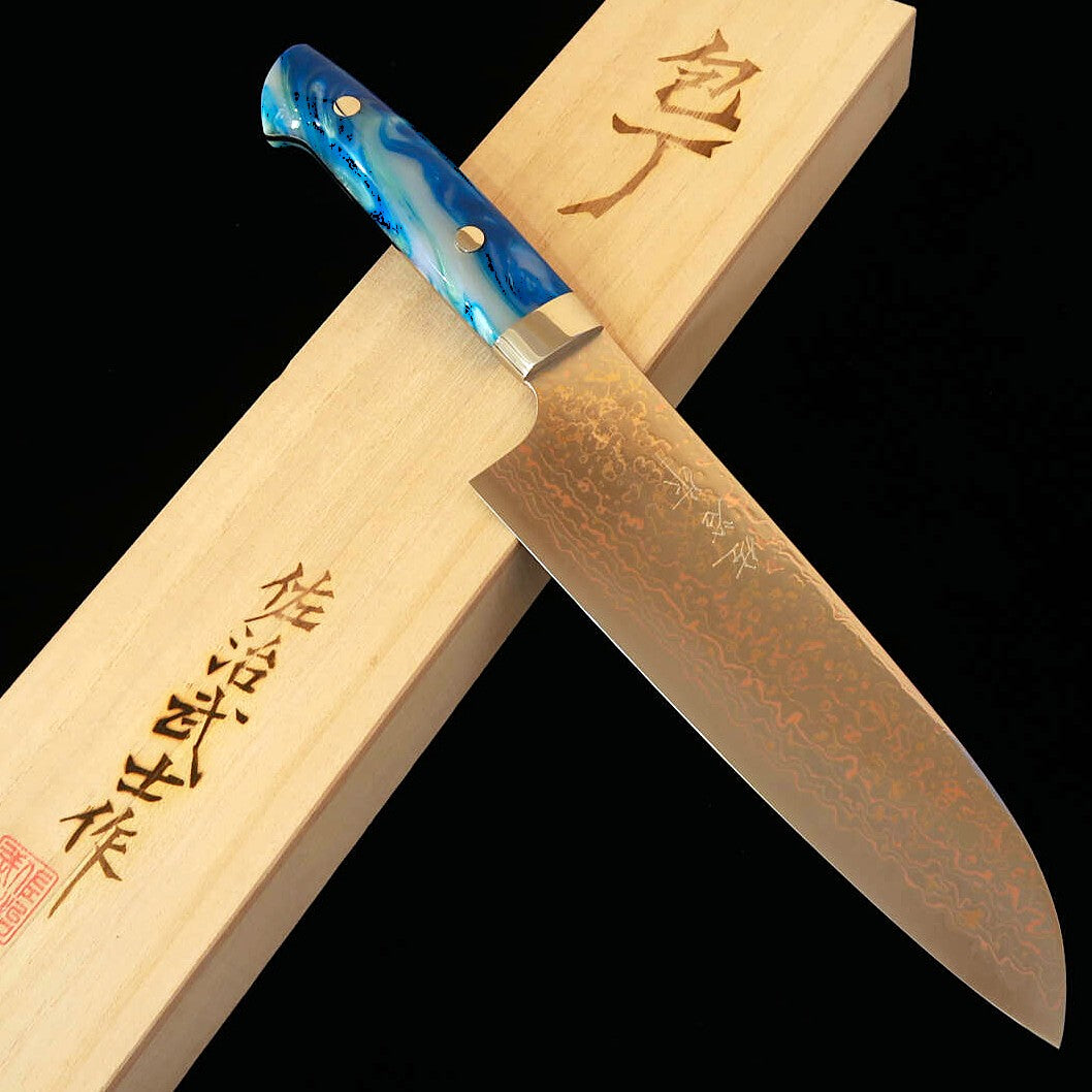 佐治武士 SAJITAKESHI 三徳 VG10 有色ダマスカス BLアクリルハンドル （180mm）