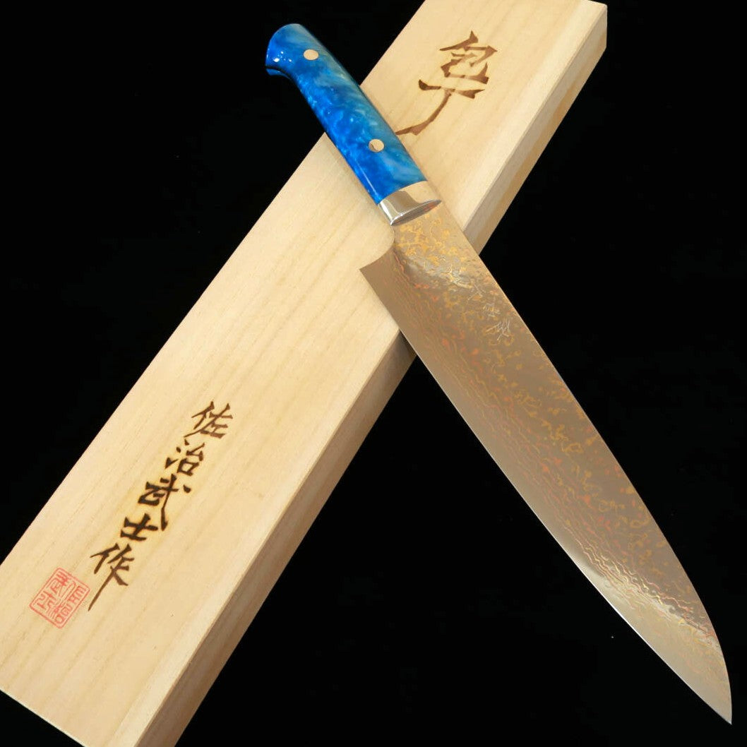 佐治武士 SAJITAKESHI 牛刀 VG10 有色ダマスカス BLアクリルハンドル （210/240mm）