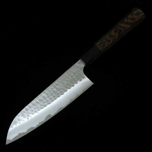 ANRYU, Santoku, Blue Steel No.2, Polished and Hammered Finish with Wenge Octagonal Handle (170mm)
