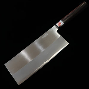 池浪刃物 IKENAMI HAMONO 青紙二号 軟鉄割込  磨き仕上げ 紫檀柄 中華包丁 (210mm)