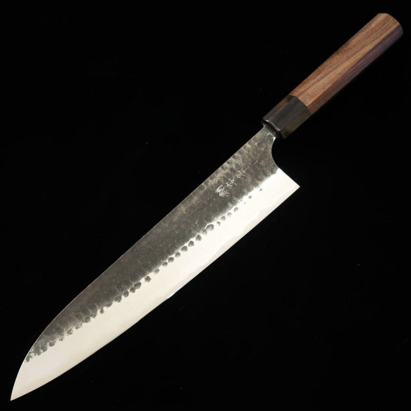 Gyuto ANRYU Aogami Super e acabamento Kurouchi martelado cabo octogonal em jacarandá (210/240mm)