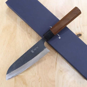 ANRYU Anryu santoku Aogami Super, martillado, acabado negro, mango octogonal de arce (165mm)