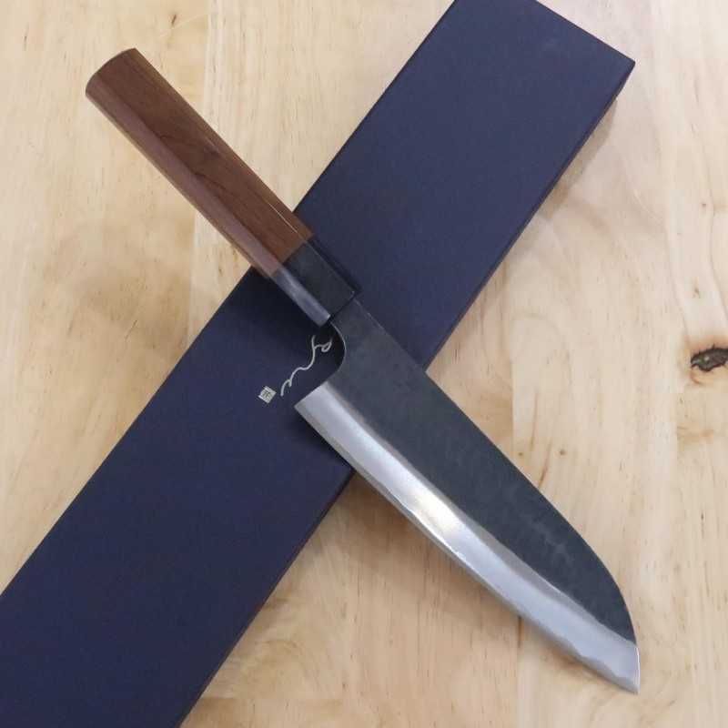 ANRYU, Santoku, Blue Steel Super, Kurouchi and Hammered Finish with Maple Octagonal Handle (165mm)