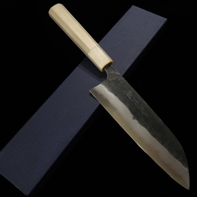 Santoku MIURA Shirogami No. 1 Kurouchi Cabo octogonal (180mm)
